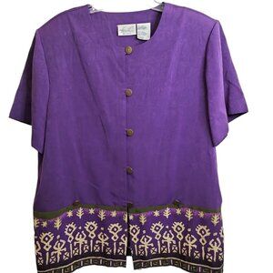 1054)Kathie Lee Purple with Tribal bottom Print Button down Blouse Plus Size 26W